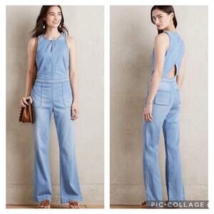 HEI HEI Chambray Cotton Utility Light Denim Sleeveless Pant Cutout Jumpsuit 6